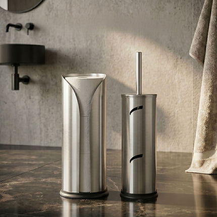 Silver Bathroom Set: Toilet Roll Holder & Brush