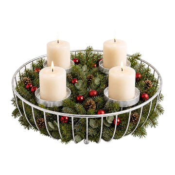 Silver Metal Advent Wreath Bowl – 33 cm Steel Holder