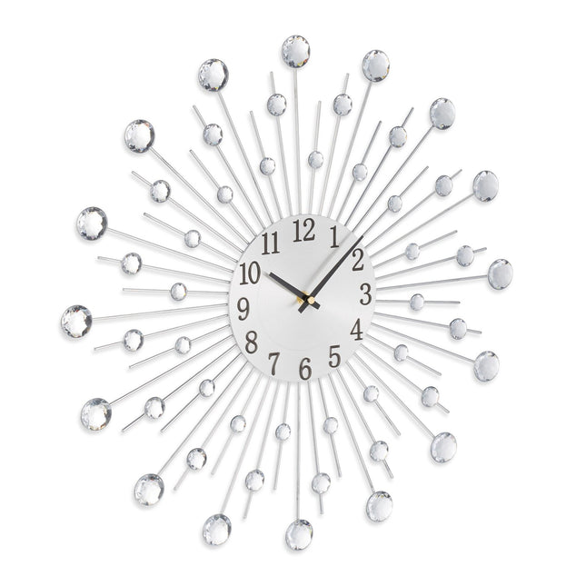 Zilveren wandklok met glinsterende steentjes, diameter 50 cm