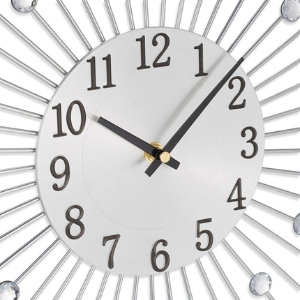Silver Wall Clock with Glittering Stones, 50cm Diameter