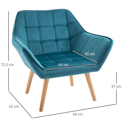 Velvet Wing Armchair, raised legs, green, 64x62x72.5 cm