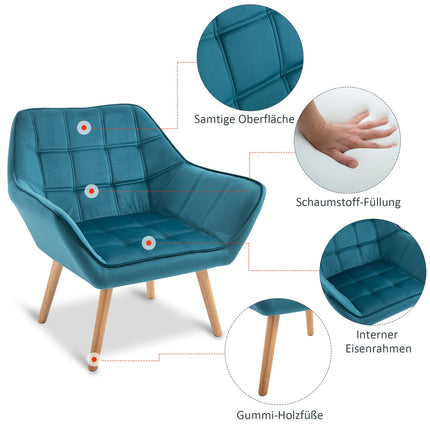 Velvet Wing Armchair, raised legs, green, 64x62x72.5 cm
