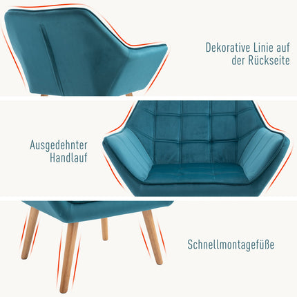 Velvet Wing Armchair, raised legs, green, 64x62x72.5 cm