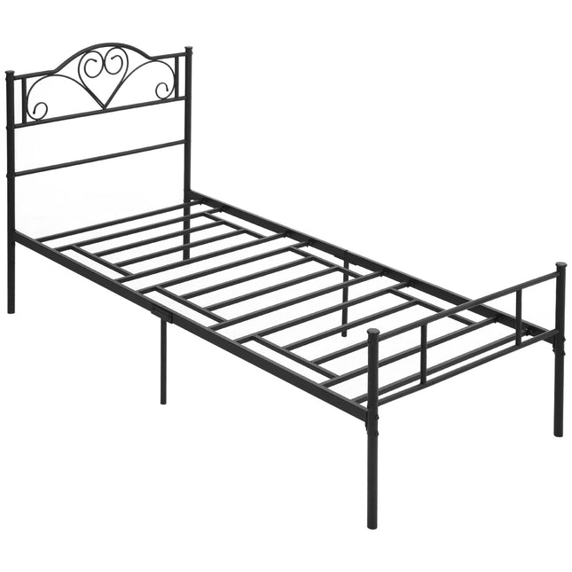 Single Bed Frame, Black Steel, 90x200 cm, Storage Space