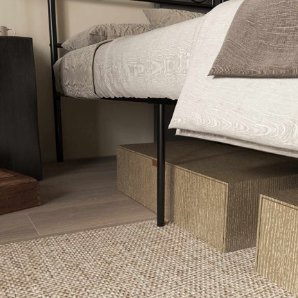 Single Bed Frame, Black Steel, 90x200 cm, Storage Space