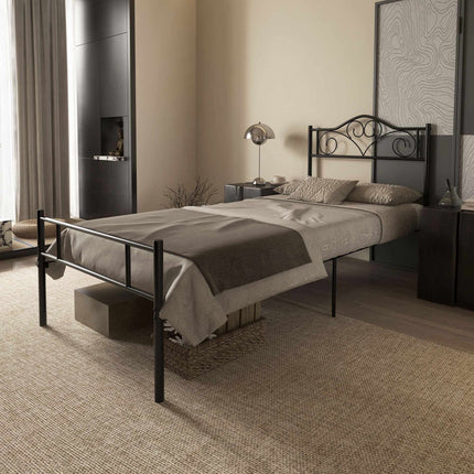 Single Bed Frame, Black Steel, 90x200 cm, Storage Space