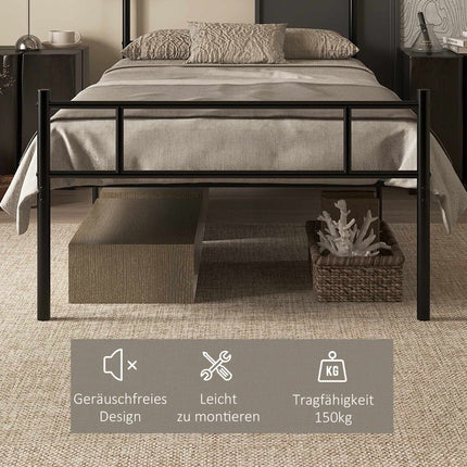 Single Bed Frame, Black Steel, 90x200 cm, Storage Space