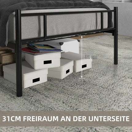 Single Bed Frame, Black Steel, 90x200 cm, Storage Space
