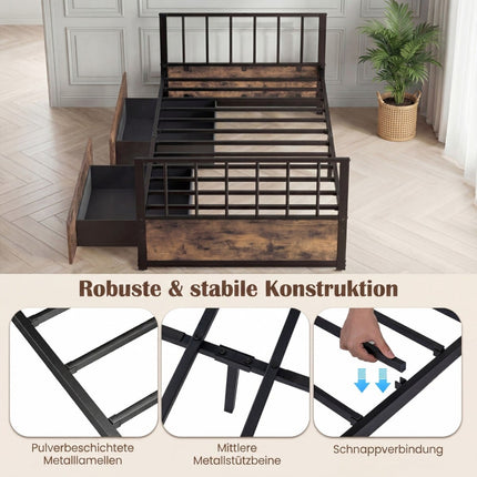 Single Bed Frame with 2 Drawers, Headboard, Footboard