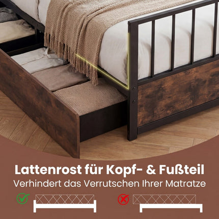 Single Bed Frame with 2 Drawers, Headboard, Footboard