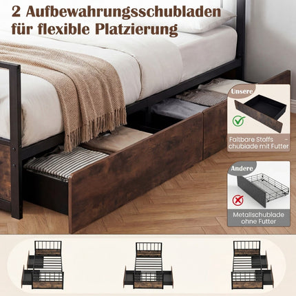 Single Bed Frame with 2 Drawers, Headboard, Footboard