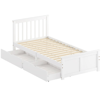 Single Bed Frame with Drawers, Wood, 90x200 cm, White