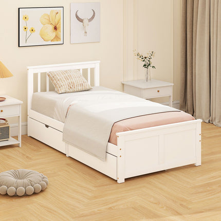 Single Bed Frame with Drawers, Wood, 90x200 cm, White