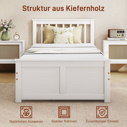 Single Bed Frame with Drawers, Wood, 90x200 cm, White