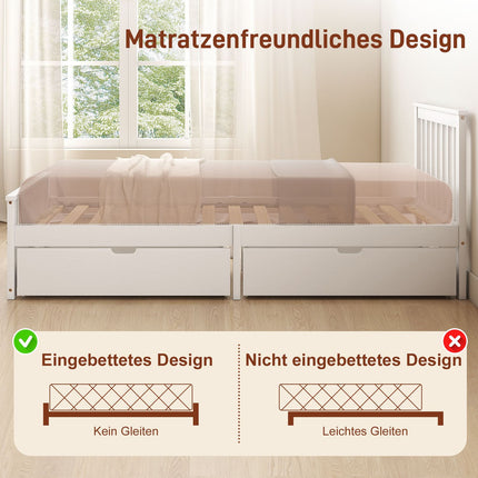 Single Bed Frame with Drawers, Wood, 90x200 cm, White