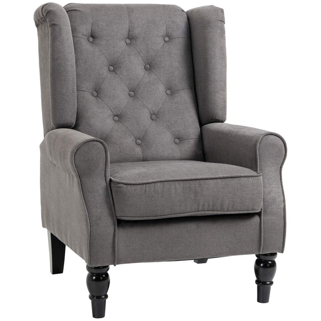 Wingback Relax chair, dark gray polyester, wooden legs