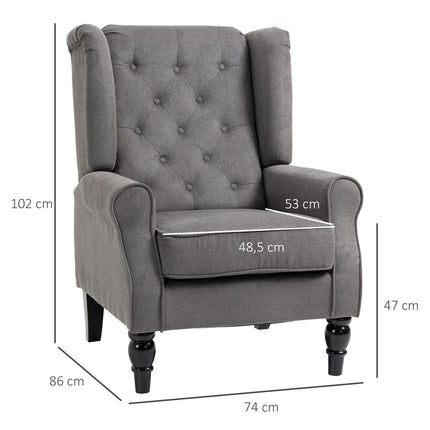 Wingback Relax chair, dark gray polyester, wooden legs