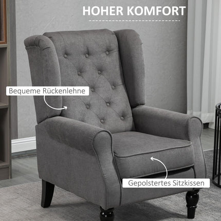 Wingback Relax chair, dark gray polyester, wooden legs