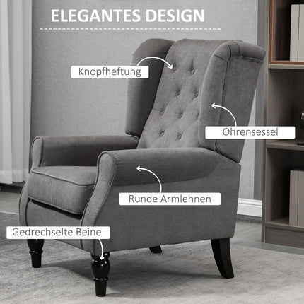 Wingback Relax chair, dark gray polyester, wooden legs