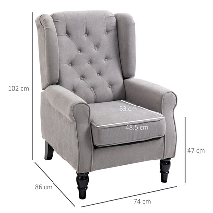 Gray Wingback Accent Chair, Tufted, Polyester, 74x86x102cm