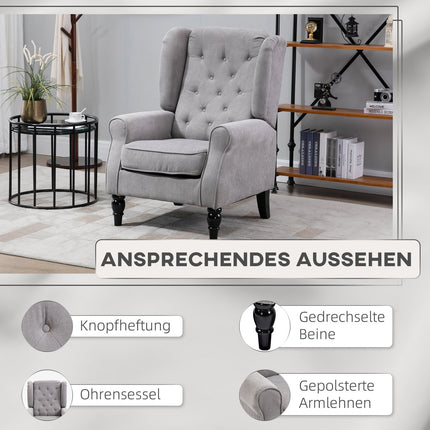 Gray Wingback Accent Chair, Tufted, Polyester, 74x86x102cm