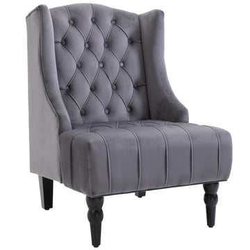 Gray Velvet Tufted Wing Chair - Comfortable relaxation seat