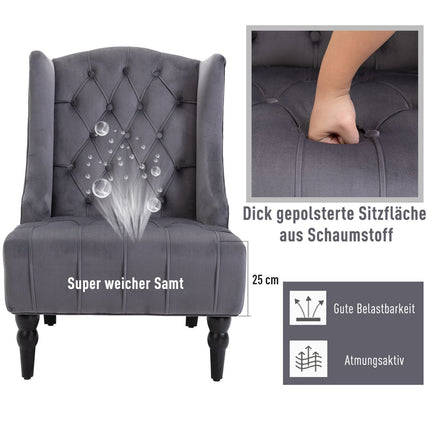 Gray Velvet Tufted Wing Chair - Comfortable relaxation seat