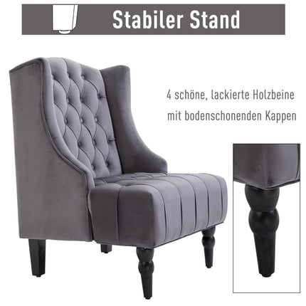 Gray Velvet Tufted Wing Chair - Comfortable relaxation seat