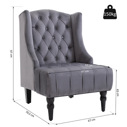 Gray Velvet Tufted Wing Chair - Comfortable relaxation seat