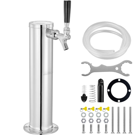 Single Faucet Draft Beer Tower, Stainless Steel, Self-Closing