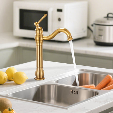 Single Handle Sink Faucet, Solid Brass, Push-Button Drain