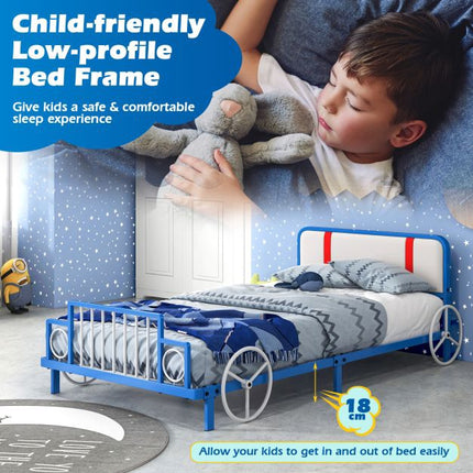 Single Kids Car Bed Frame With Upholstered Headboard