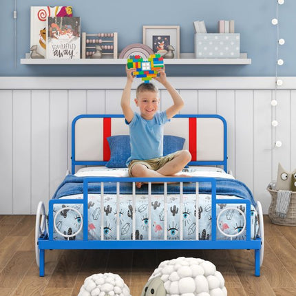 Single Kids Car Bed Frame With Upholstered Headboard