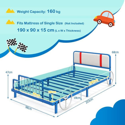 Single Kids Car Bed Frame With Upholstered Headboard