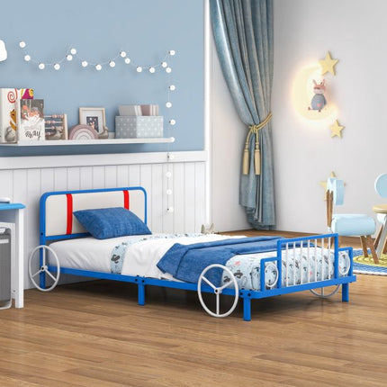 Single Kids Car Bed Frame With Upholstered Headboard
