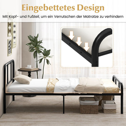 Single Metal Bed Frame with Headboard & Footboard, 90x200 cm