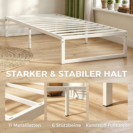 Single Metal Bed Frame with Storage, 90 x 200 cm, White