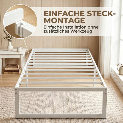 Single Metal Bed Frame with Storage, 90 x 200 cm, White
