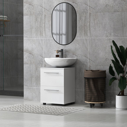 Bathroom base cabinet with drawer and tilt protection