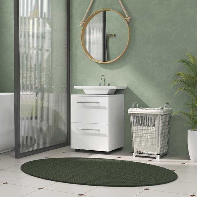 Bathroom base cabinet with drawer and tilt protection