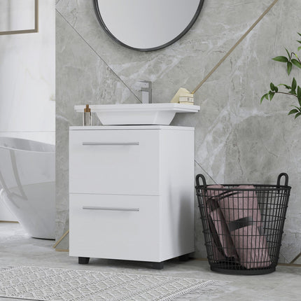 Bathroom base cabinet with drawer and tilt protection