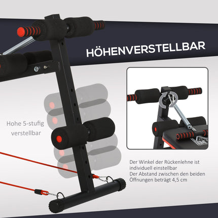 Sit Up Bench with training ropes, adjustable and foldable