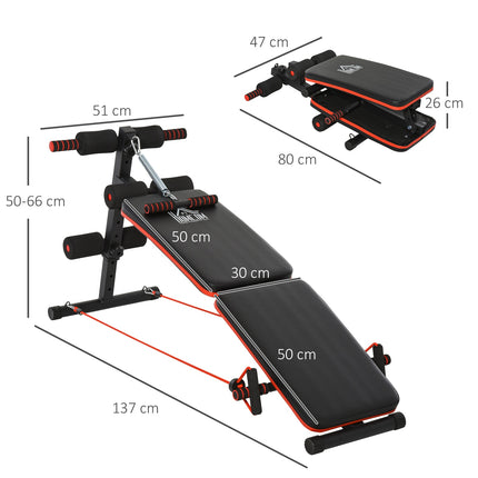 Sit Up Bench with training ropes, adjustable and foldable