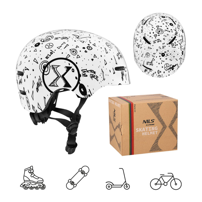 Skate Helmet, White, S (52-56cm), Lightweight, 10 Vents