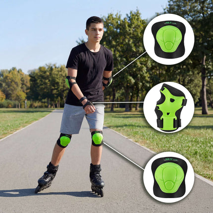 Skate Protective Gear Set, Wrist Elbow Knee, Green M