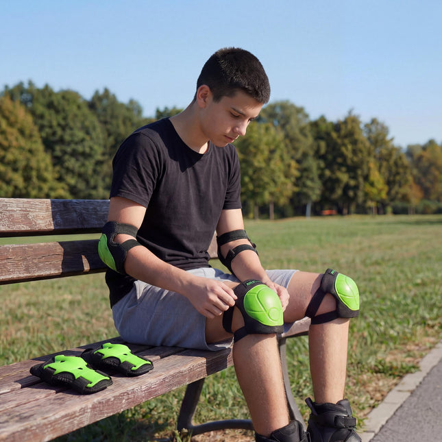 Skate Protective Gear Set – Wrist Elbow Knee, Green XS