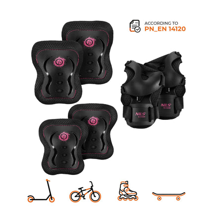 Skate Protective Gear Set, Wrist Elbow Knee, XL Pink