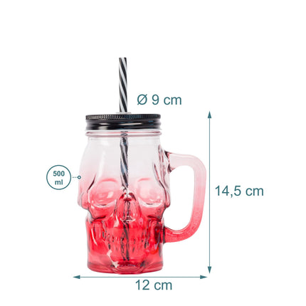 Skull Glasses Set with Lids & Straws, 4-Pack