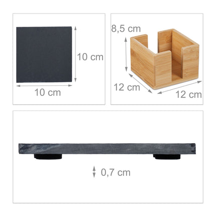 Slate coasters, 8 pcs, bamboo box