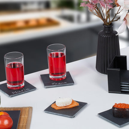 Slate coasters, 8 pcs, bamboo box